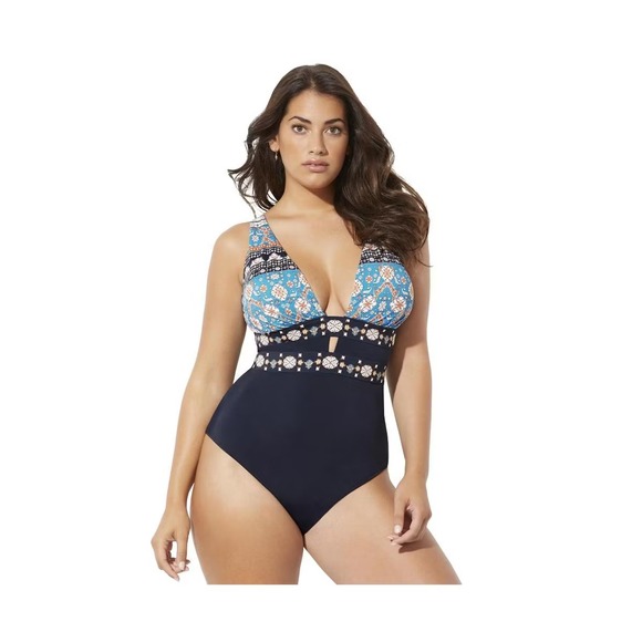 Meetcurve Other - Meet.Curve Womens XL Blue Charming Printed Cut Out One-Piece Swimsuit Boho NWOT